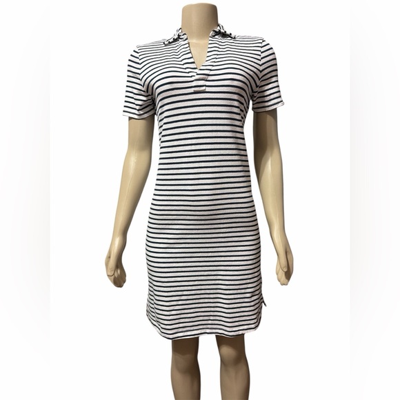NWT Southern Tide Sz XS Demi Navy White Stripe Short Sleeve Polo Dress Cotton - Picture 2 of 11